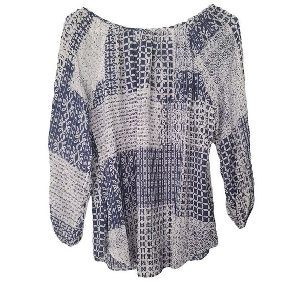 Le Chateau Blue White Blouse Top small - Picture 2 of 5